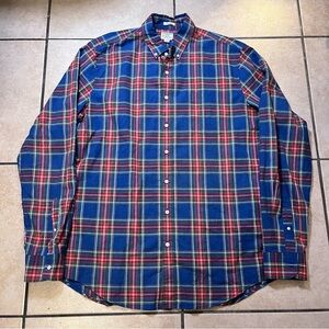 J. Crew‎ Men’s LT Plaid Red Long Sleeve Button Up Top Classic Fit Organic Cotton